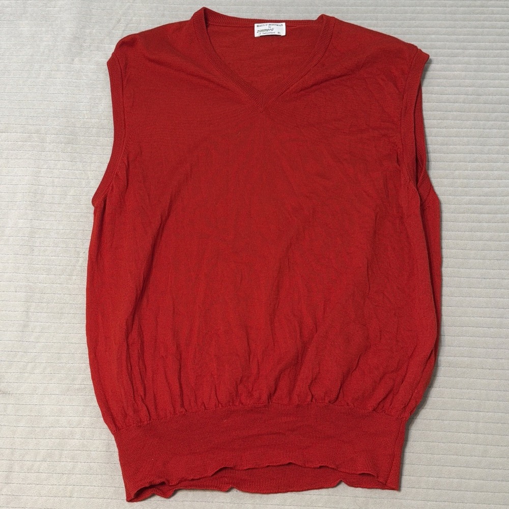 Maus & Hoffman Zimmerli Vintage Wool RED V-Neck Sweater Vest Size XL